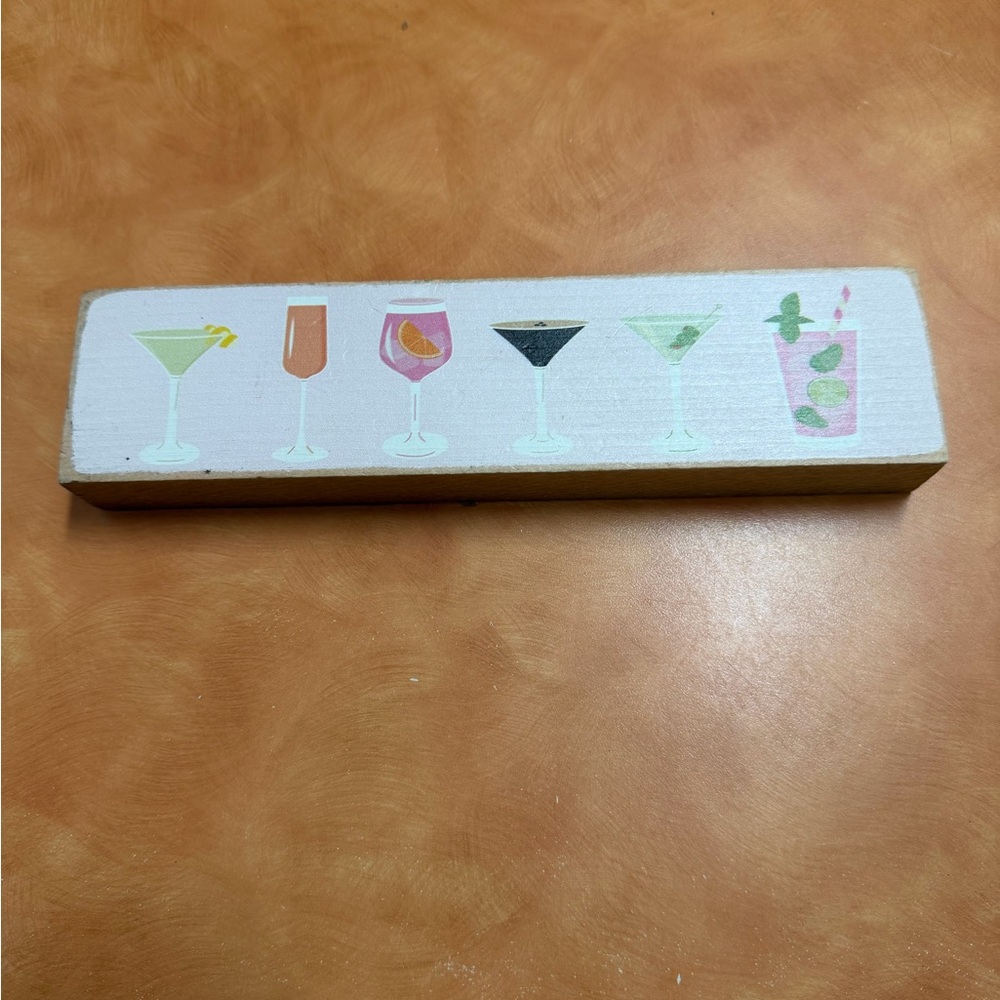 Cocktail Glasses Wooden Block Decor